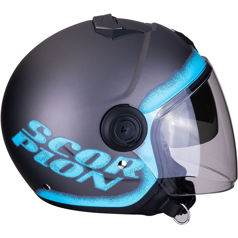 Otevřená přilba na motorku Scorpion EXO-CITY Blurr stříbrno-modrá
