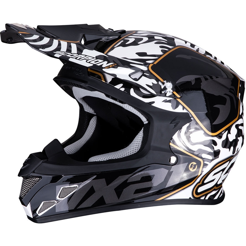 Casco da motocross Scorpion VX-21 Air Gnarly bianco e nero