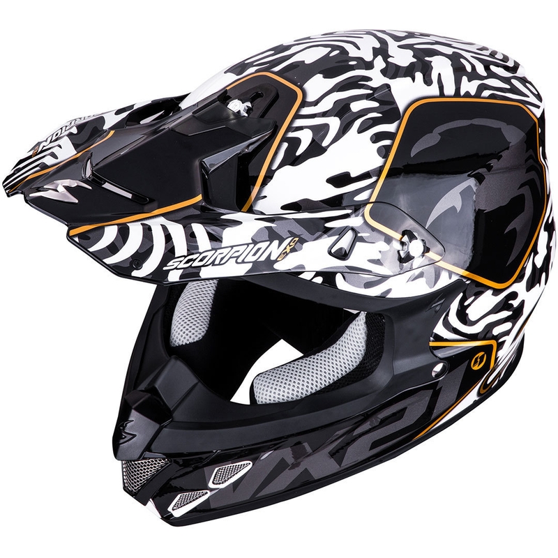 Casco da motocross Scorpion VX-21 Air Gnarly bianco e nero