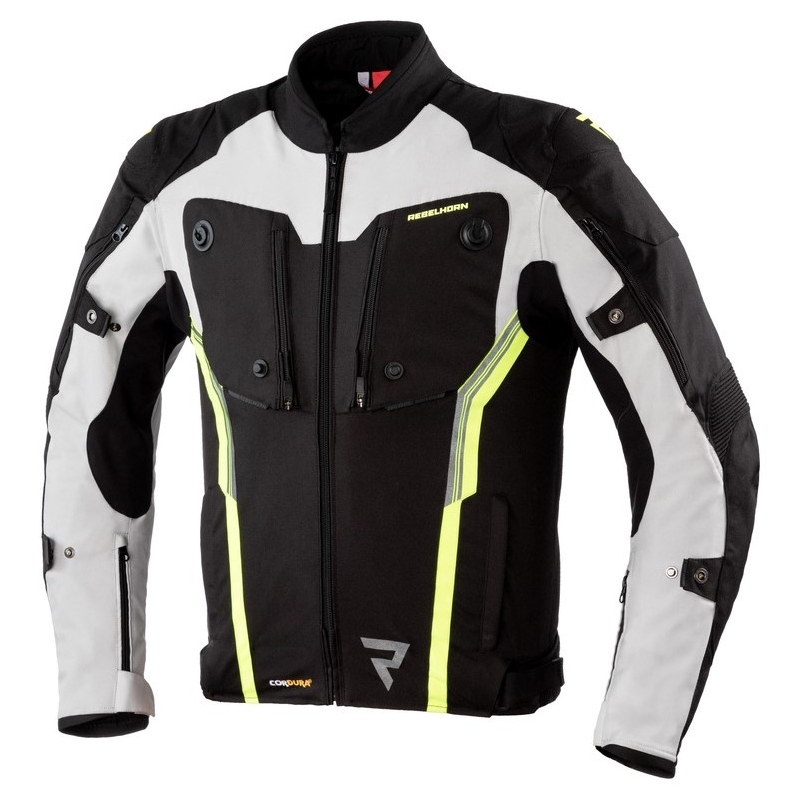Giacca da moto Rebelhorn Borg nero-grigio-giallo fluo