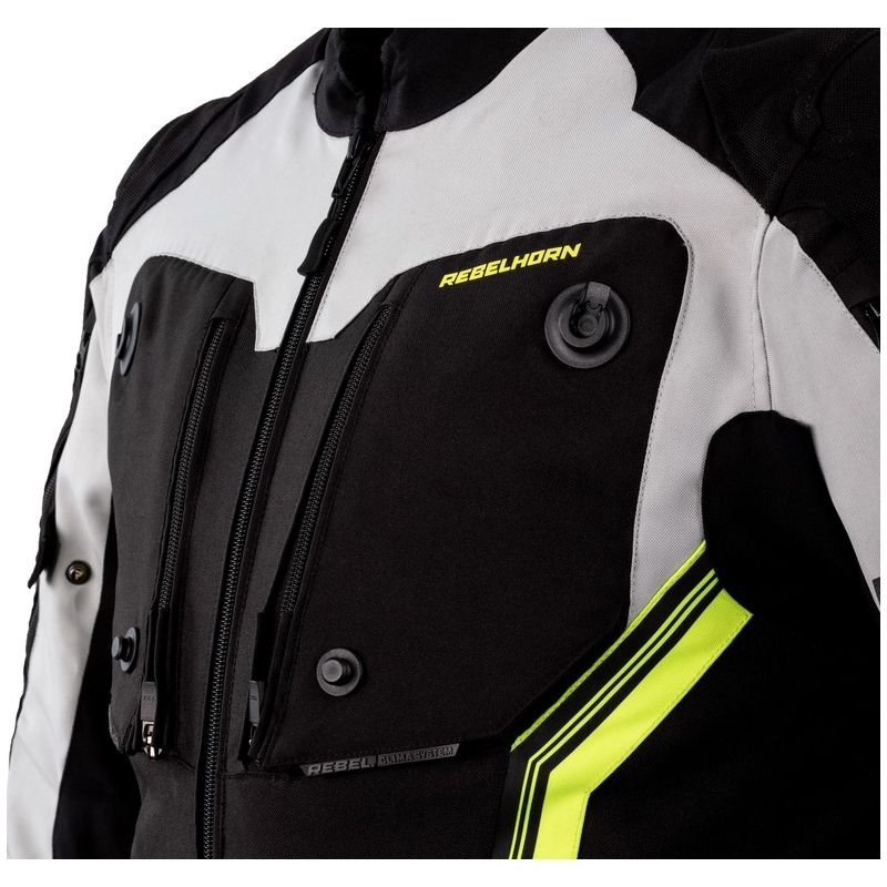 Giacca da moto Rebelhorn Borg nero-grigio-giallo fluo