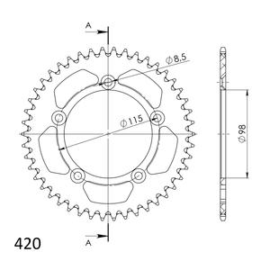 Hliníková řetězová rozeta SUPERSPROX černý 46 zubů, 420
