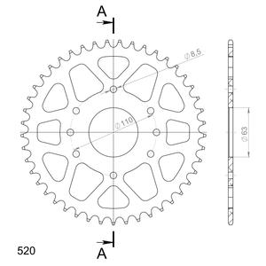 Hliníková řetězová rozeta SUPERSPROX oranžová 45 zubů, 520