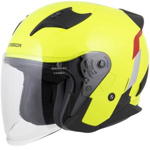 Casco da moto aperto Cassida Reflex 2.0 Safety giallo fluo-rosso-grigio-argento riflettente
