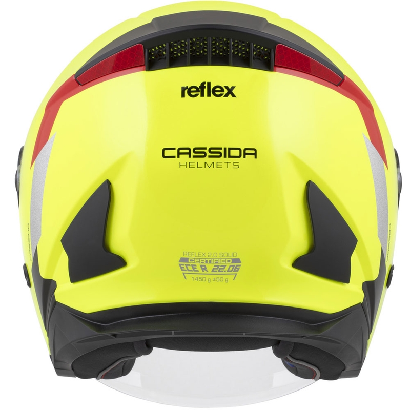 Casco da moto aperto Cassida Reflex 2.0 Safety giallo fluo-rosso-grigio-argento riflettente