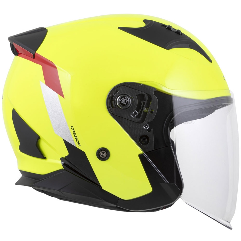 Casco da moto aperto Cassida Reflex 2.0 Safety giallo fluo-rosso-grigio-argento riflettente