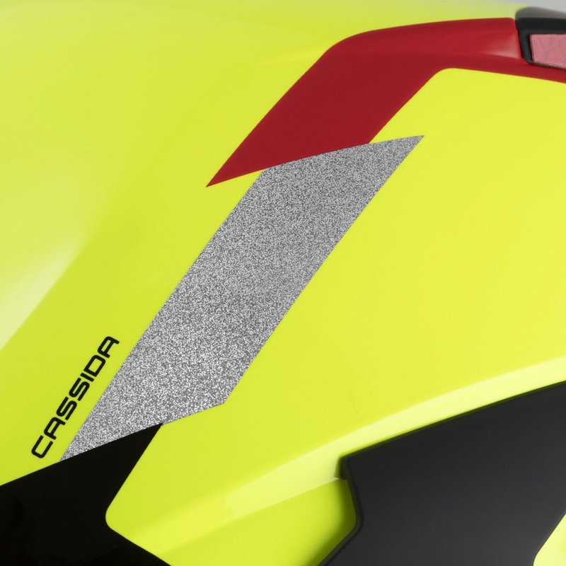 Casco da moto aperto Cassida Reflex 2.0 Safety giallo fluo-rosso-grigio-argento riflettente
