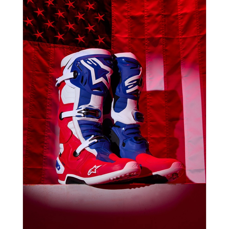 Stivali da moto Alpinestars Tech 10 Limited Edition FORTITUDE Bianco-Blu-Rosso