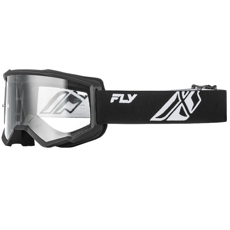 Occhiali da motocross Fly Racing Focus nero-bianco II in plexiglass trasparente