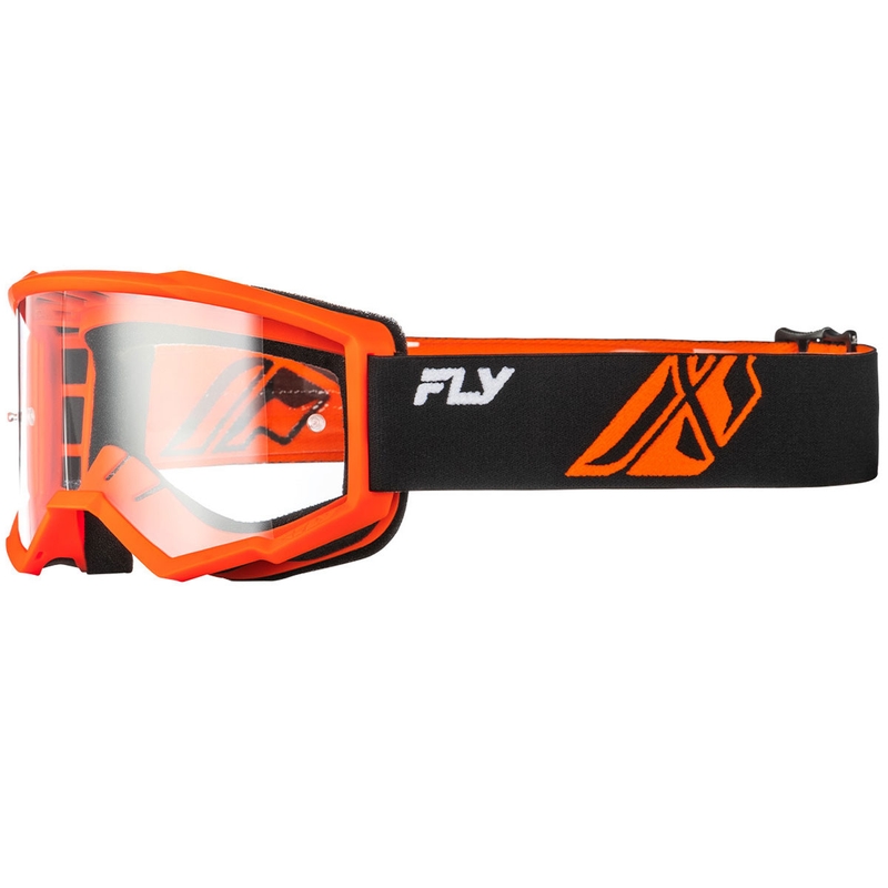 Occhiali da motocross Fly Racing Focus nero-arancio II con plexiglass trasparente
