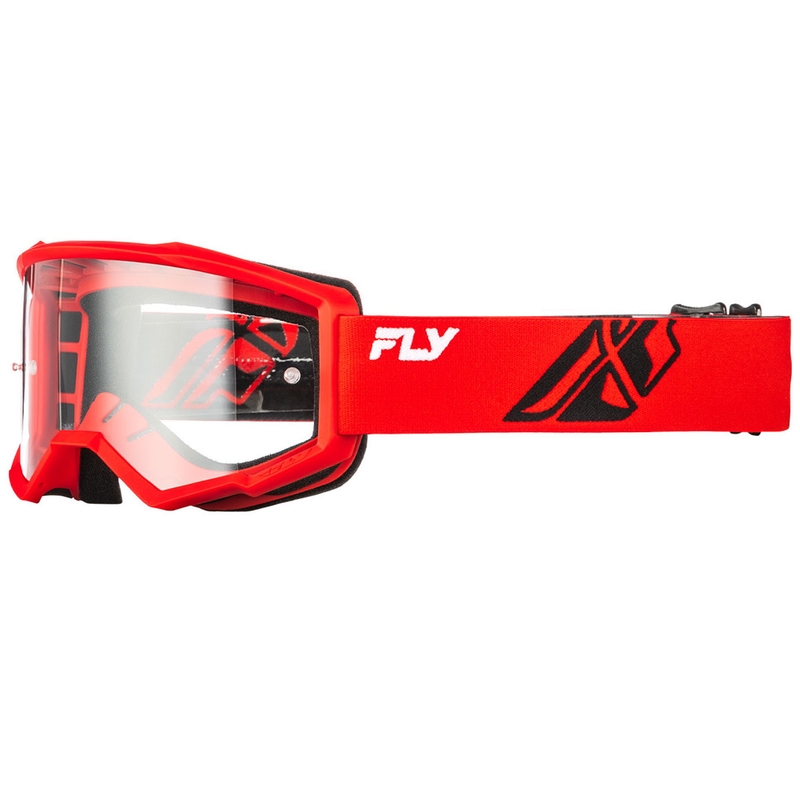 Occhiali da motocross per bambini FLY Racing Focus rosso-neri con plexiglass trasparente