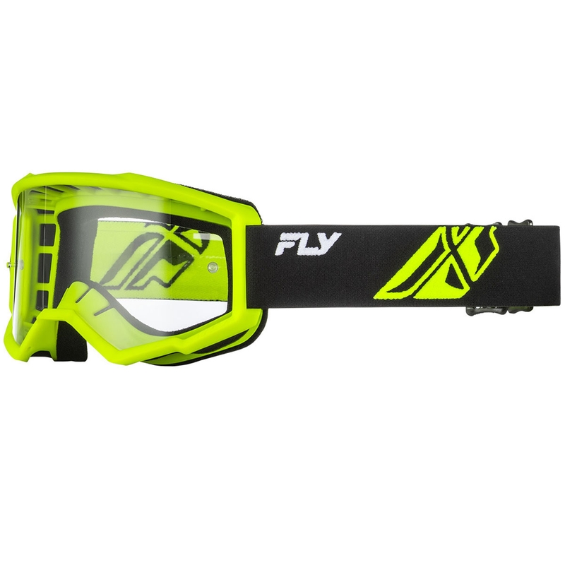 Occhiali da motocross per bambini Fly Racing Focus Nero-Verde fluo con lenti trasparenti