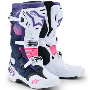 Stivali da moto Alpinestars Tech 10 bianco-viola-blu-rosa fluo