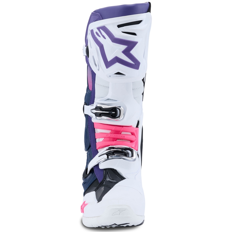 Stivali da moto Alpinestars Tech 10 bianco-viola-blu-rosa fluo