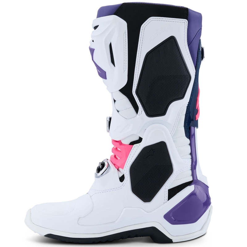 Stivali da moto Alpinestars Tech 10 bianco-viola-blu-rosa fluo