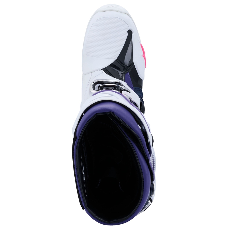 Stivali da moto Alpinestars Tech 10 bianco-viola-blu-rosa fluo