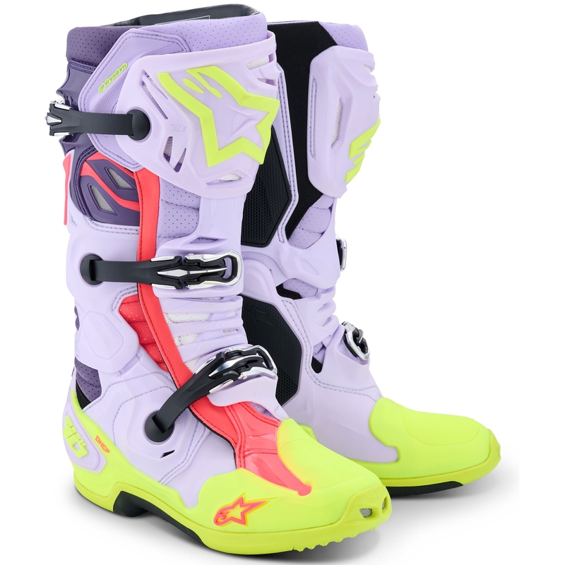 Stivali da moto Alpinestars Tech 10 Supervented Viola-Giallo Fluo-Rosa