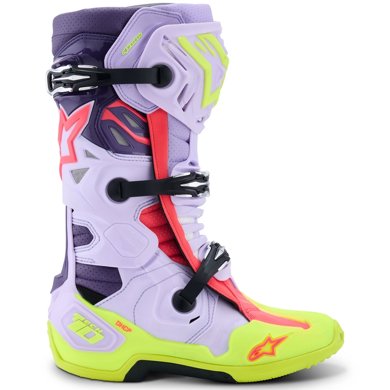 Stivali da moto Alpinestars Tech 10 Supervented Viola-Giallo Fluo-Rosa