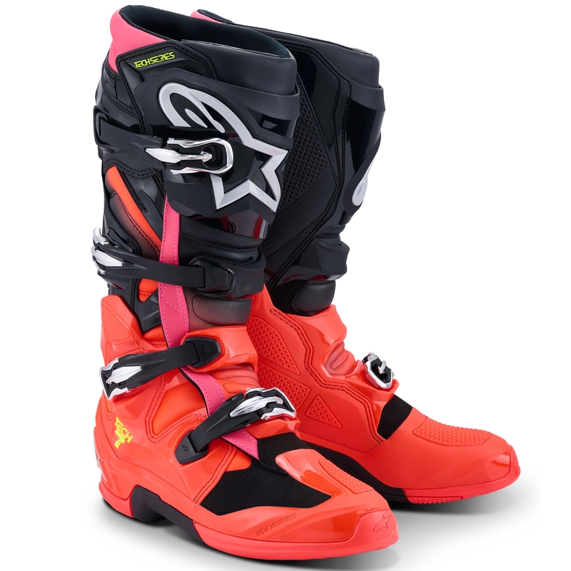 Stivali da moto Alpinestars Tech 7 nero-rosso fluo-rosa fluo