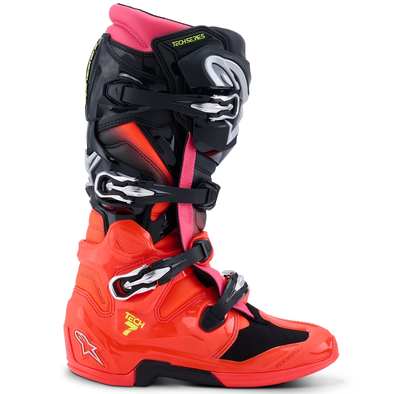 Stivali da moto Alpinestars Tech 7 nero-rosso fluo-rosa fluo
