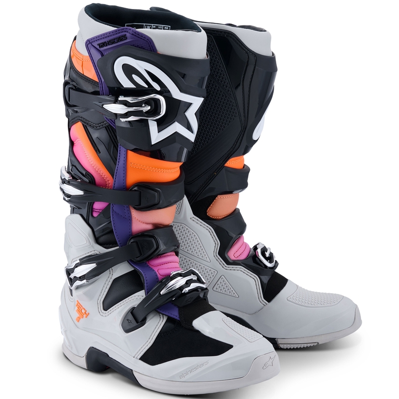 Stivali da moto Alpinestars Tech 7 nero-grigio chiaro-arancione fluo-sfumato