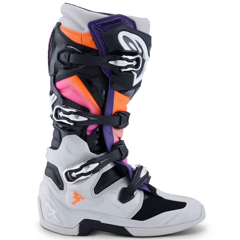 Stivali da moto Alpinestars Tech 7 nero-grigio chiaro-arancione fluo-sfumato
