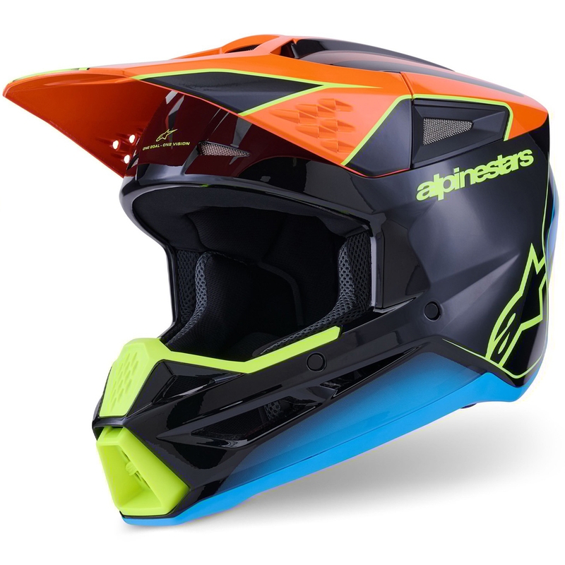 Casco da motocross Alpinestars S-M3 Fray nero-arancione fluo-giallo fluo-turchese