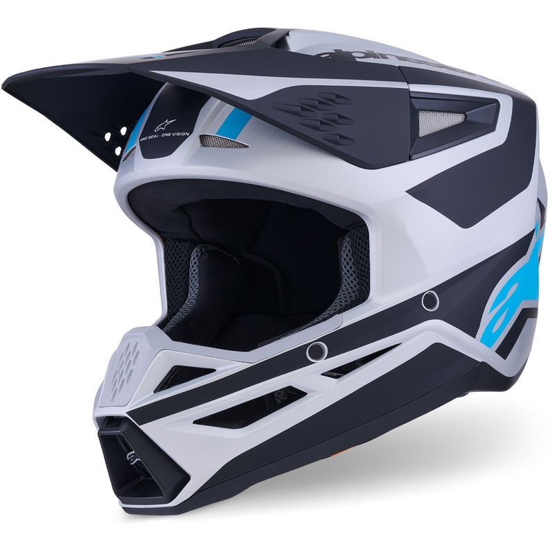 Casco da motocross Alpinestars S-M3 Heat argento-blu-nero opaco