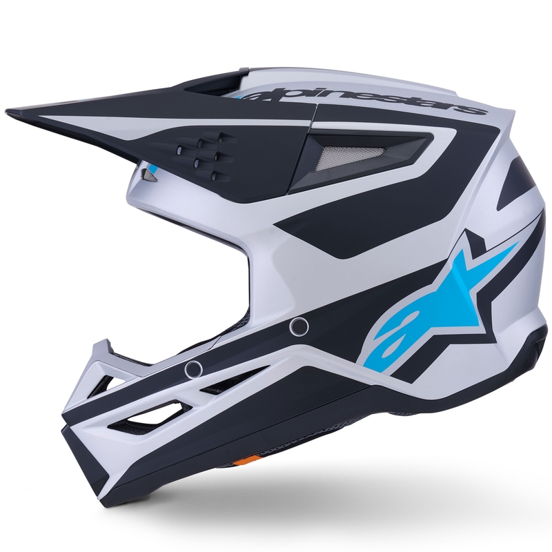 Casco da motocross Alpinestars S-M3 Heat argento-blu-nero opaco