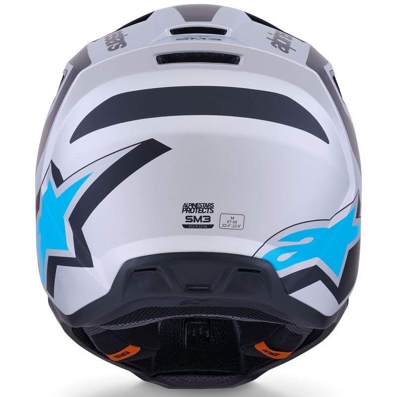 Casco da motocross Alpinestars S-M3 Heat argento-blu-nero opaco
