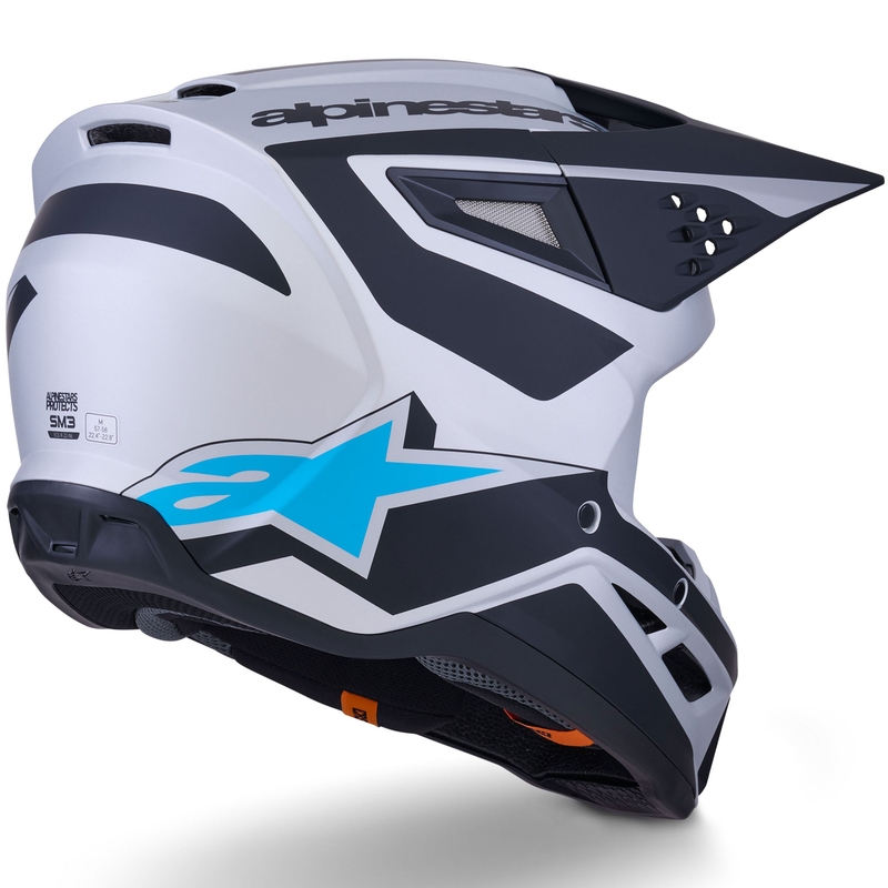 Casco da motocross Alpinestars S-M3 Heat argento-blu-nero opaco