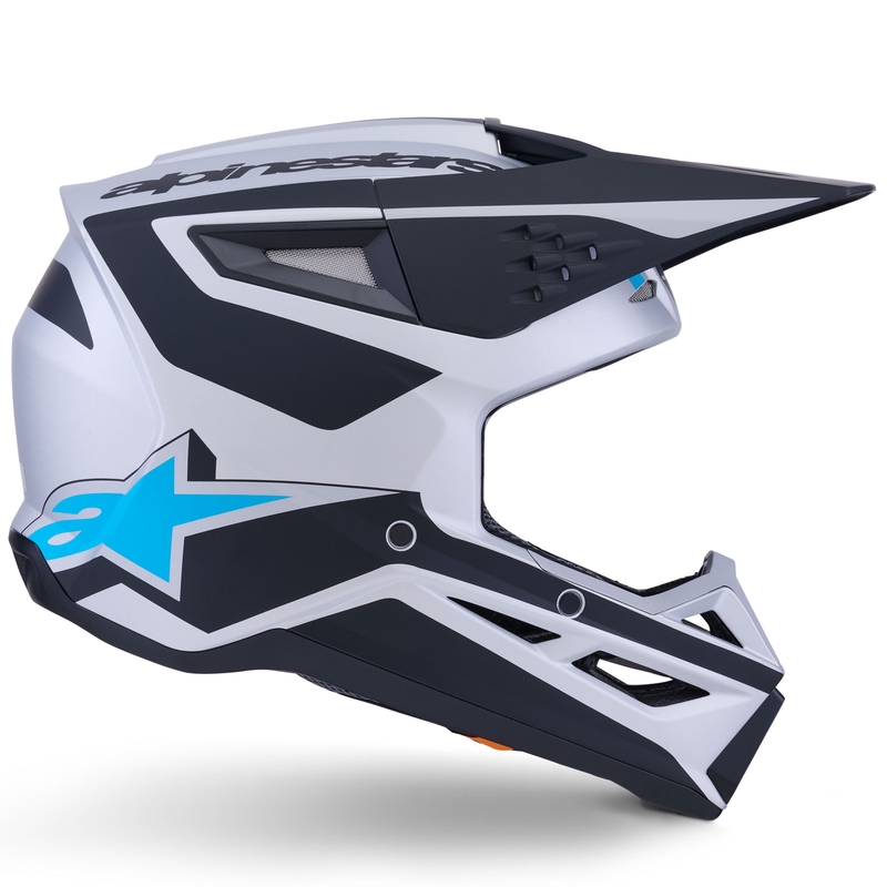 Casco da motocross Alpinestars S-M3 Heat argento-blu-nero opaco