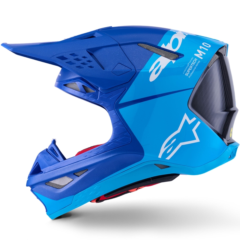 Casco da motocross Alpinestars Supertech S-M10 Flood blu perla-azzurro-nero-carbonio-opaco-lucido