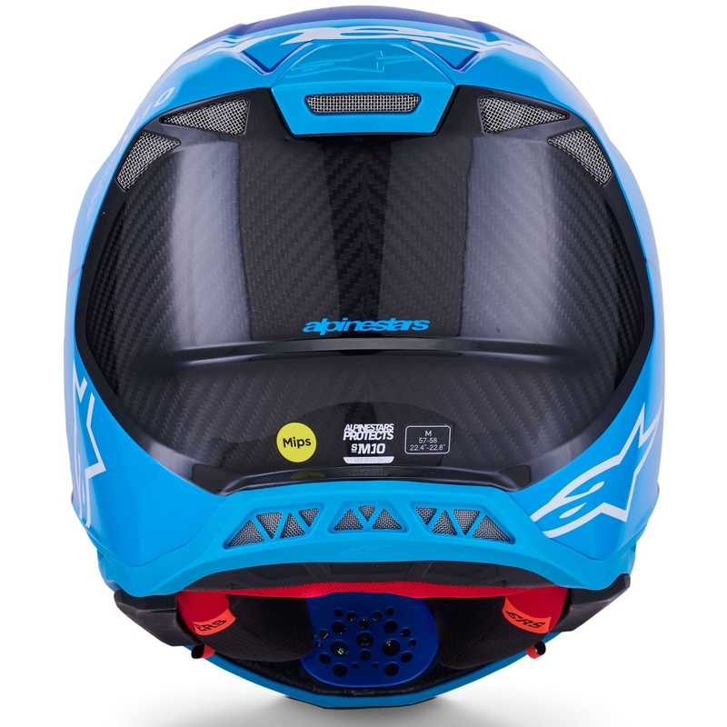 Casco da motocross Alpinestars Supertech S-M10 Flood blu perla-azzurro-nero-carbonio-opaco-lucido