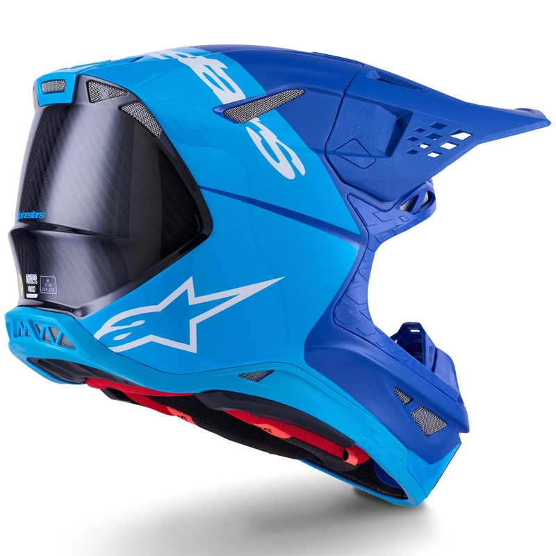 Casco da motocross Alpinestars Supertech S-M10 Flood blu perla-azzurro-nero-carbonio-opaco-lucido
