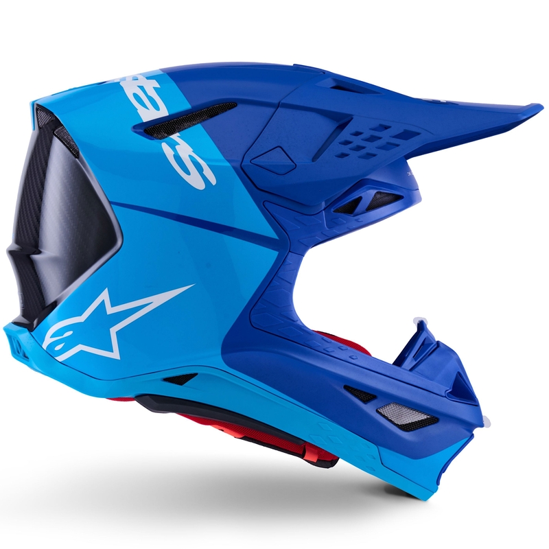 Casco da motocross Alpinestars Supertech S-M10 Flood blu perla-azzurro-nero-carbonio-opaco-lucido
