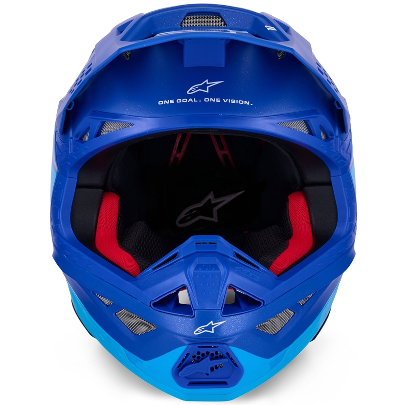 Casco da motocross Alpinestars Supertech S-M10 Flood blu perla-azzurro-nero-carbonio-opaco-lucido