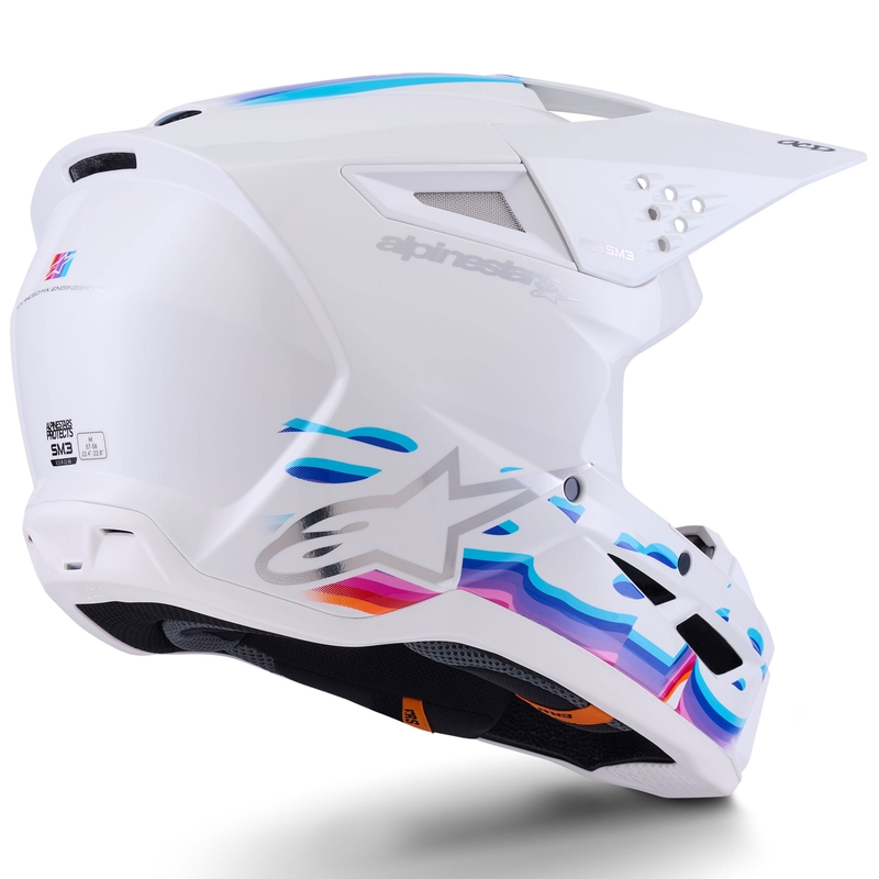 Casco da motocross Alpinestars S-M3 Force bianco-giallo-rosa-viola