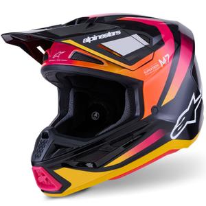 Casco da motocross Alpinestars SM7 Rise nero-giallo-rosa fluo