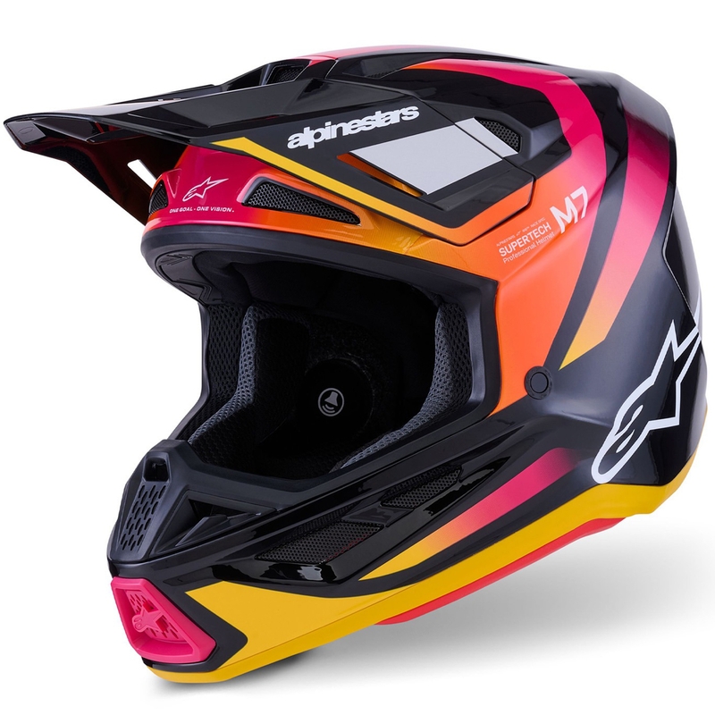 Casco da motocross Alpinestars SM7 Rise nero-giallo-rosa fluo
