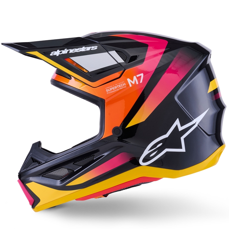 Casco da motocross Alpinestars SM7 Rise nero-giallo-rosa fluo
