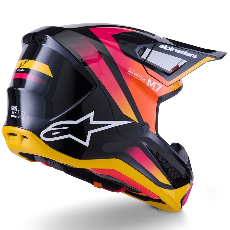 Casco da motocross Alpinestars SM7 Rise nero-giallo-rosa fluo