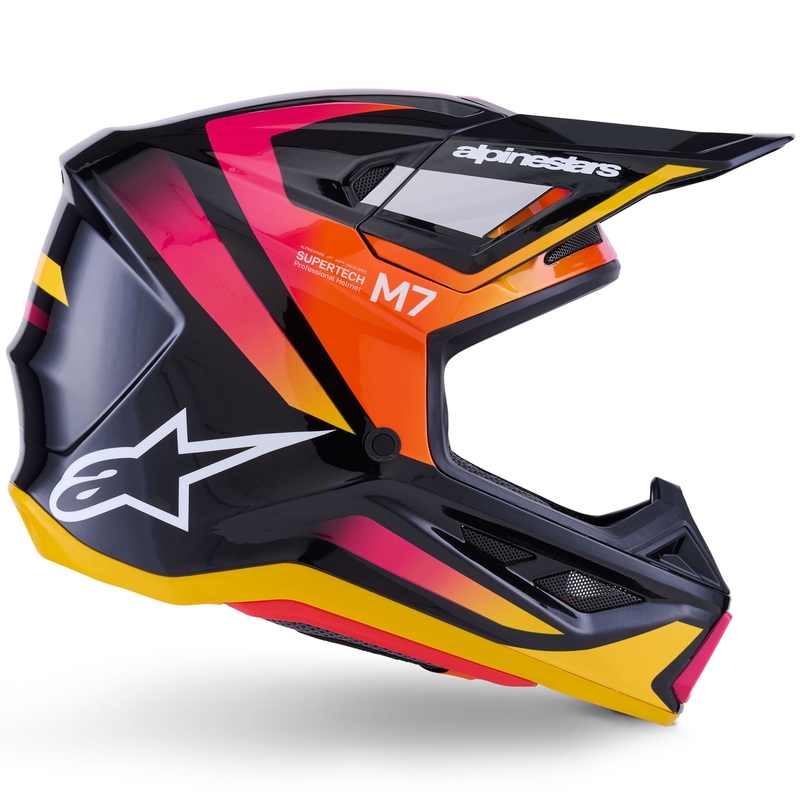 Casco da motocross Alpinestars SM7 Rise nero-giallo-rosa fluo
