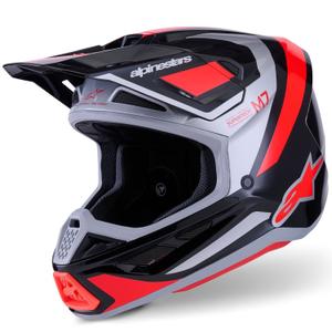 Casco da motocross Alpinestars SM7 Rise nero-argento-rosso fluo
