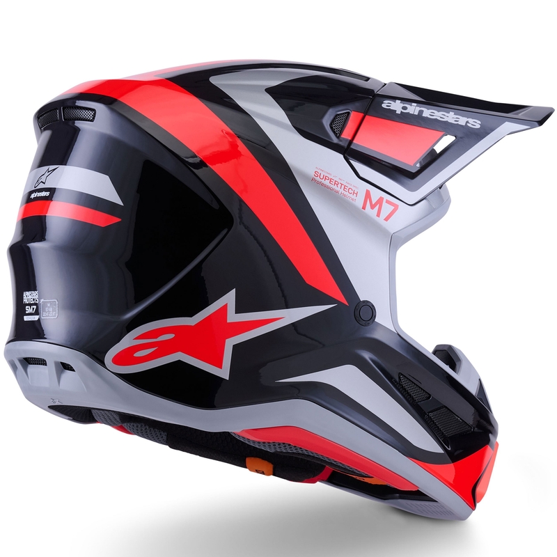 Casco da motocross Alpinestars SM7 Rise nero-argento-rosso fluo
