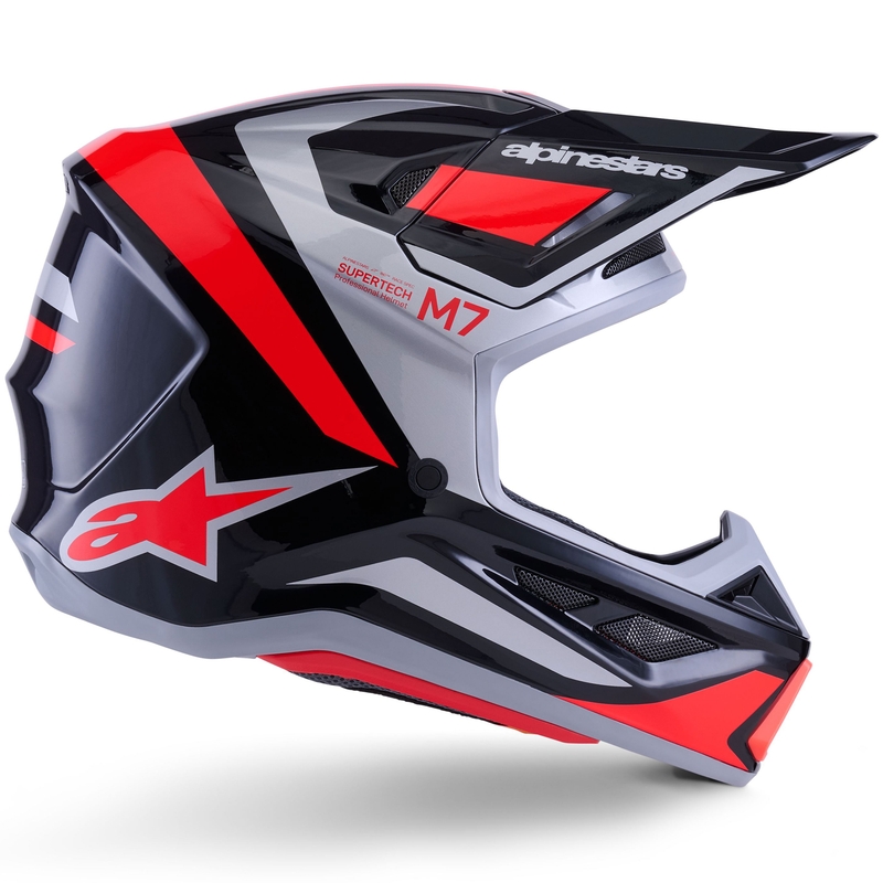 Casco da motocross Alpinestars SM7 Rise nero-argento-rosso fluo