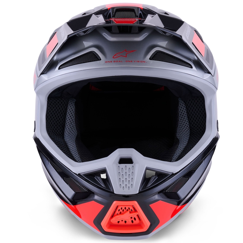 Casco da motocross Alpinestars SM7 Rise nero-argento-rosso fluo