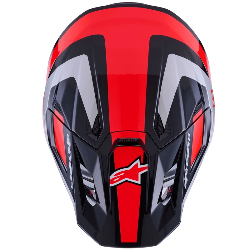 Casco da motocross Alpinestars SM7 Rise nero-argento-rosso fluo