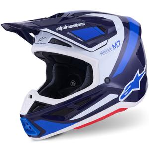 Casco da motocross Alpinestars SM7 Rise blu-bianco