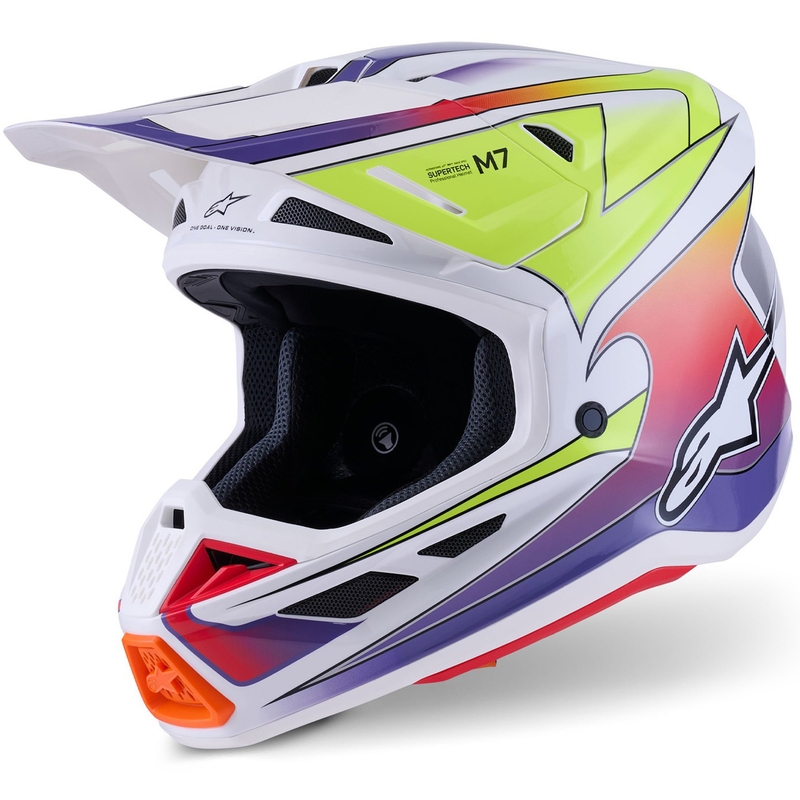 Casco da motocross Alpinestars SM7 Fuse bianco-giallo fluo-viola